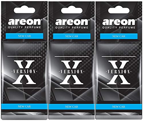 AREON X Ambientador Coche Olor Nuevo New Car Colgante Colgar Perfume Original Negro Cartón Retrovisor Casa Oficina 2D (Pack de 3)