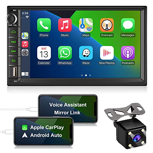 ZKJAYOE Radio de Coche 2 DIN Compatible con Apple CarPlay y Android Auto, Pantalla táctil HD de 7 Pulgadas, Bluetooth 5.0, USB, Cámara Visión Trasera, Mirror Link, SWC, Radio de Coche FM